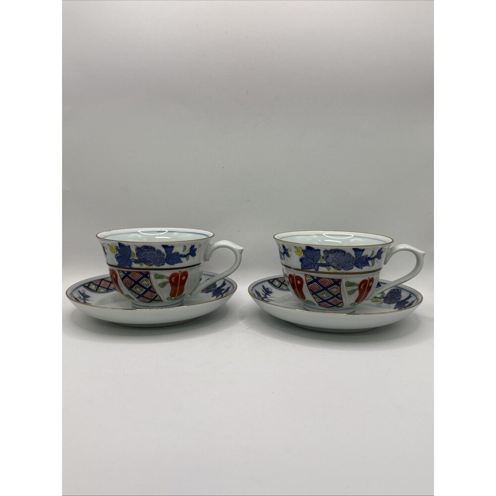 Set of 2 Asian Tea Cup with Saucer Made in Japan Signed